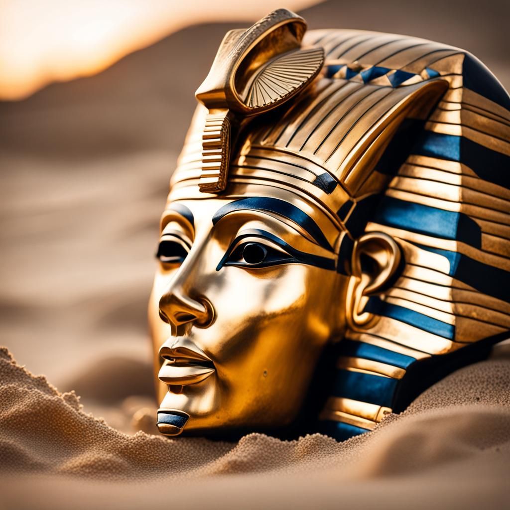 Tutankhamun's Mask on a Sunny Beach