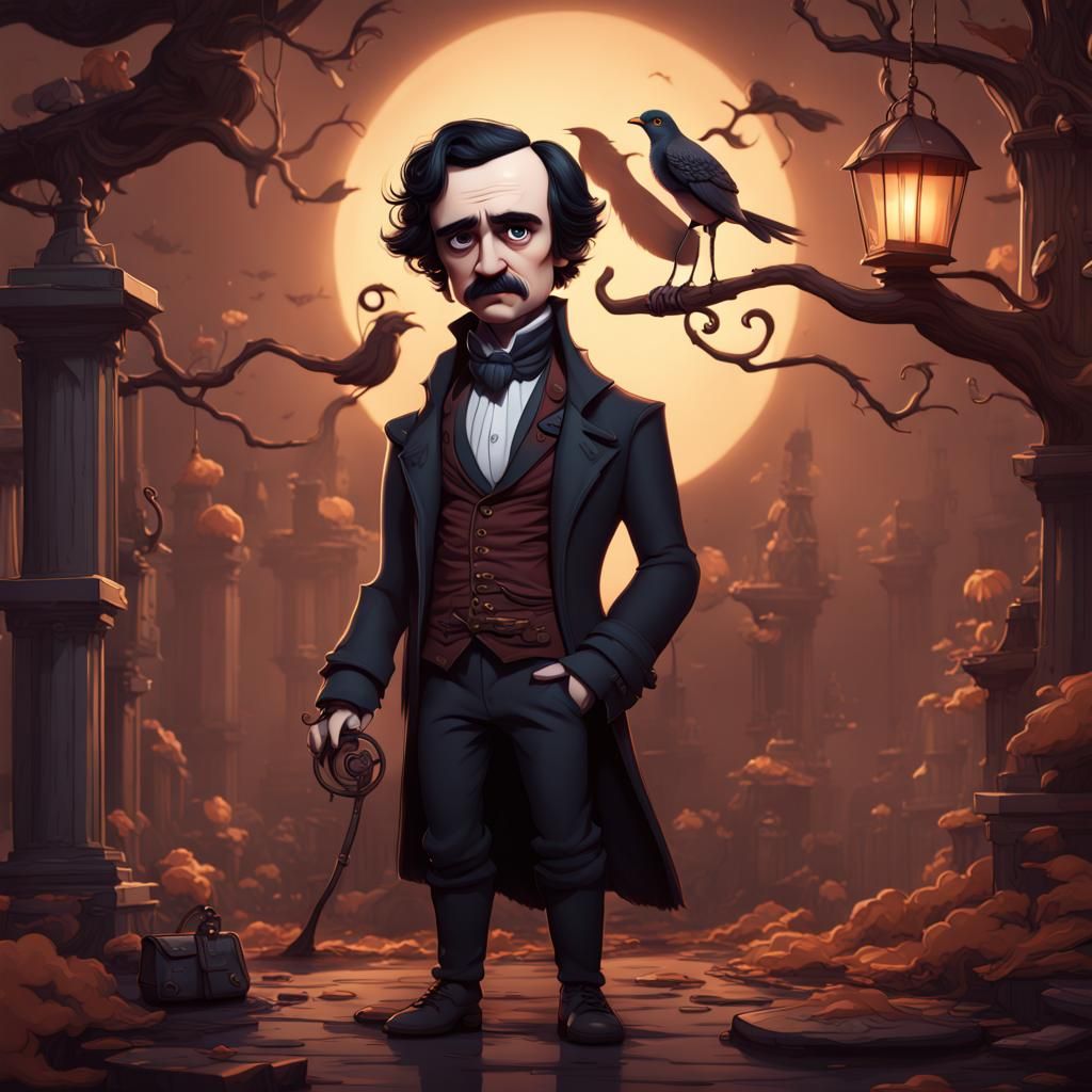Chibi Edgar Allen Poe: Detailed Fantasy Art