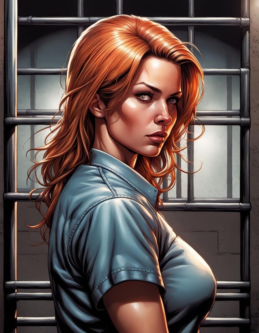 hyper realistic, perfect, smooth, female prison inmate
