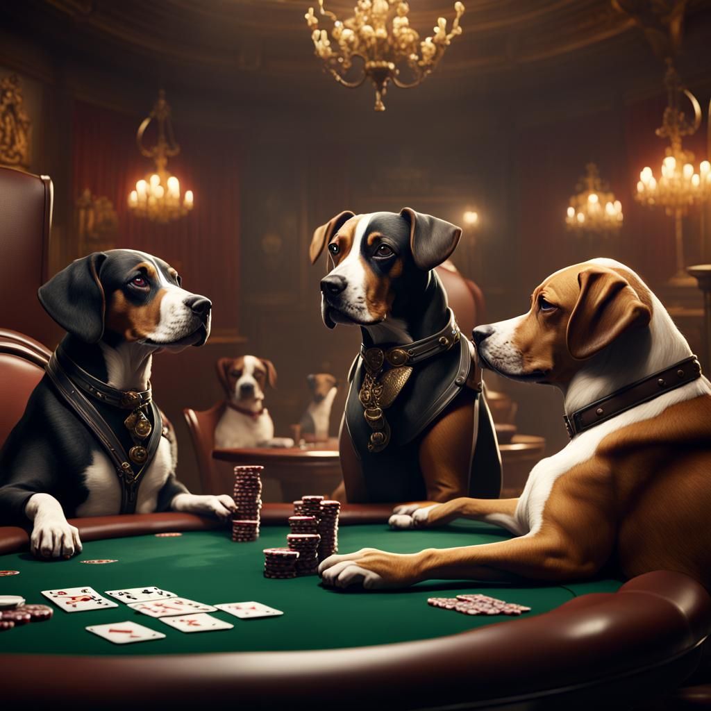 Dogs Playing Poker with Cigars: Detailed Digital Art