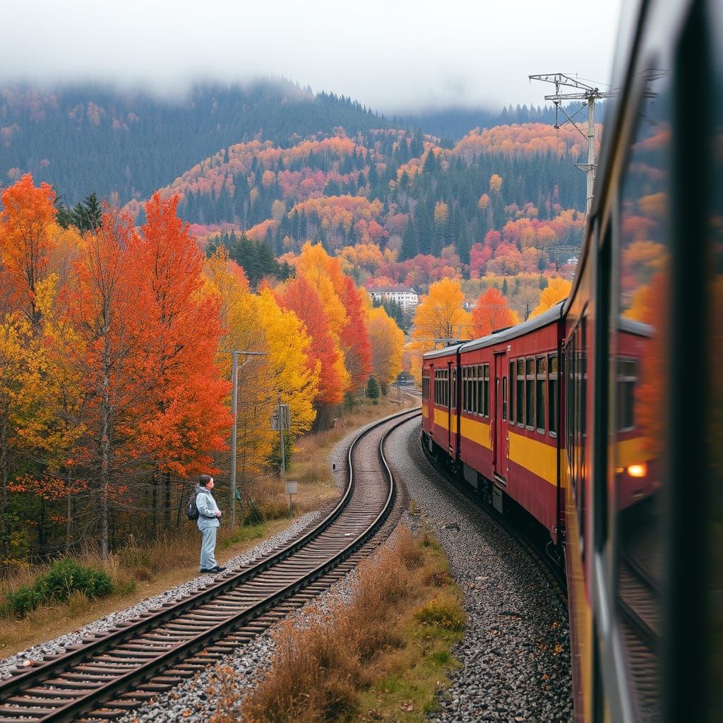 Autumn Train Journey Through Scenic Landscape