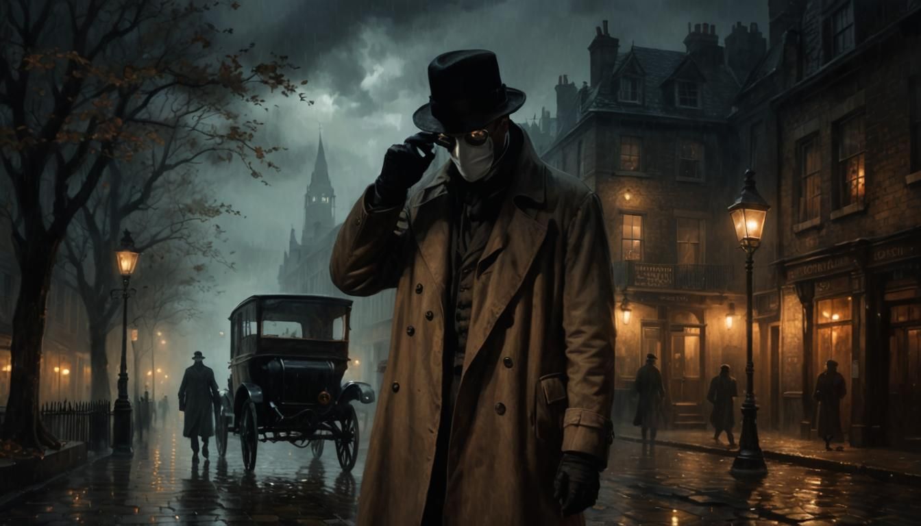 Invisible Man in Foggy London Street: Gothic Oil Painting