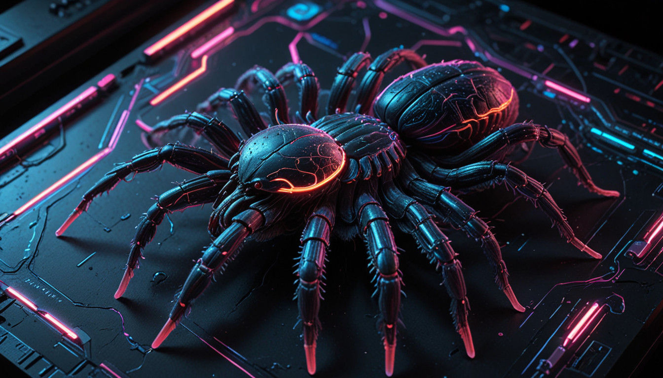 Cyberpunk-Inspired Neon Portrait of a Tarantula on Canvas