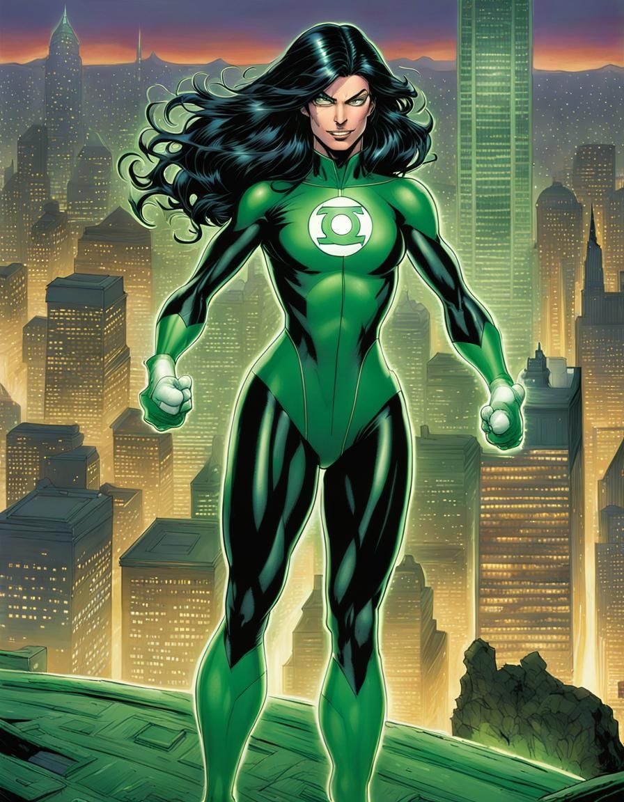 Female Green Lantern in Superhero Pose, Comic Art