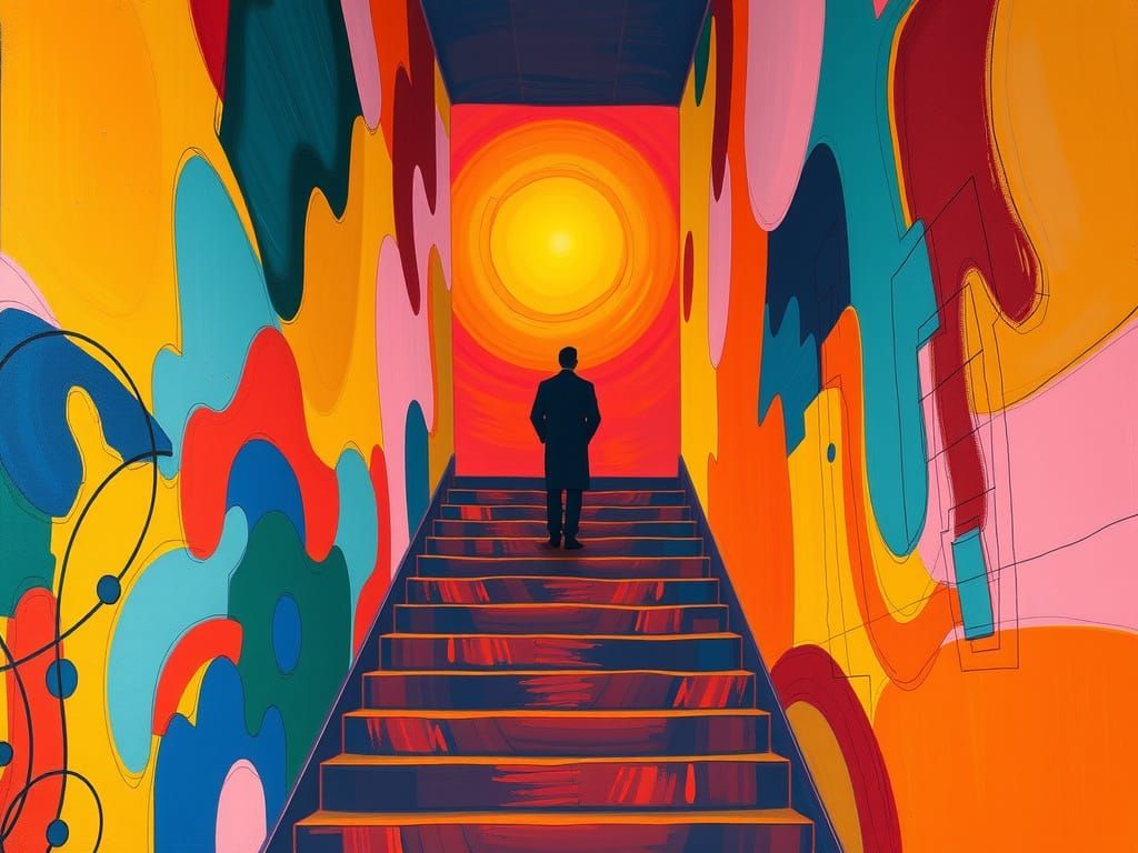 Invisible Man on Stairs in Abstract Expressionism