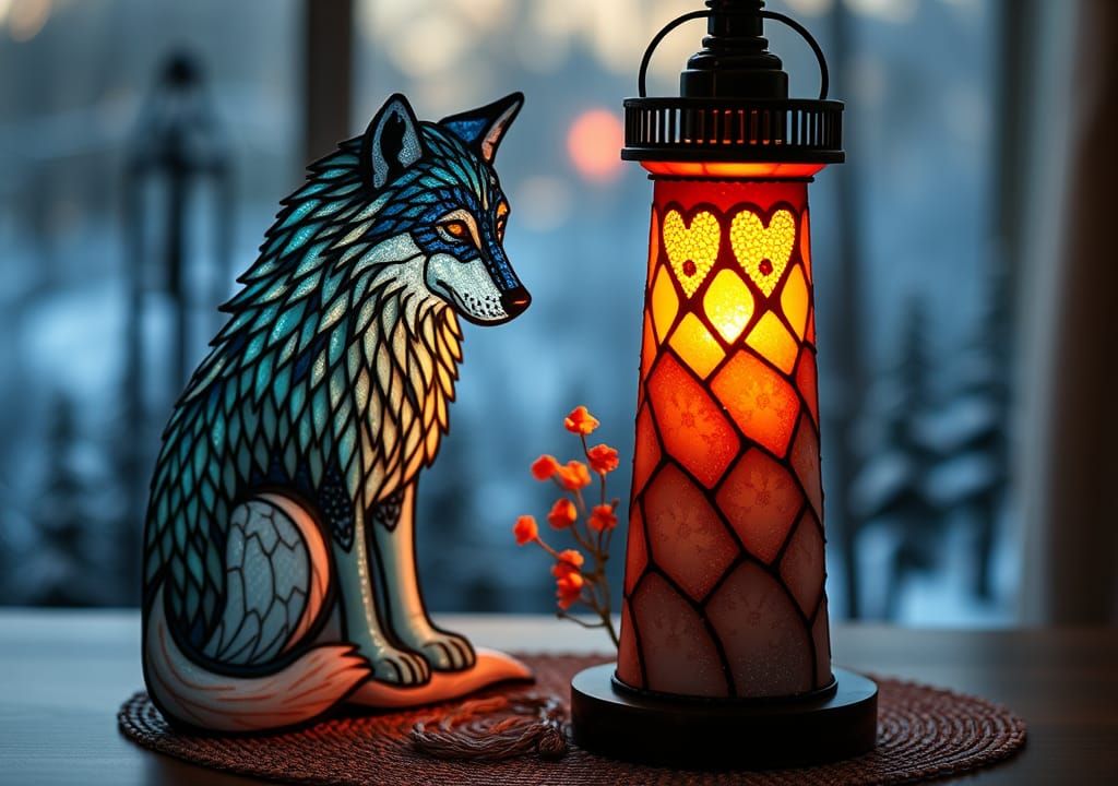 Wolf in Winter Landscape Bead Mosaic