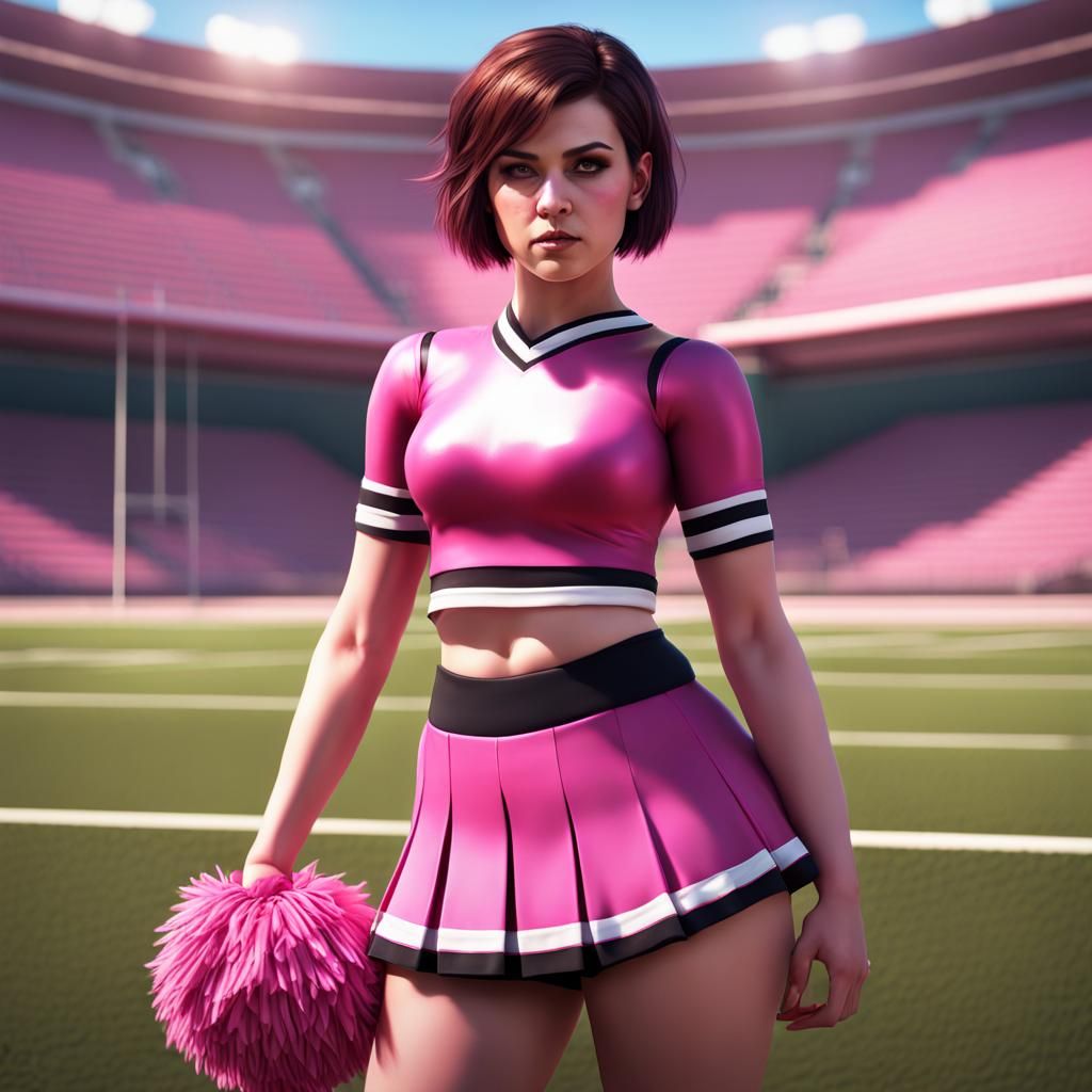 Goth Cheerleader on Football Field: Detailed Matte Painting