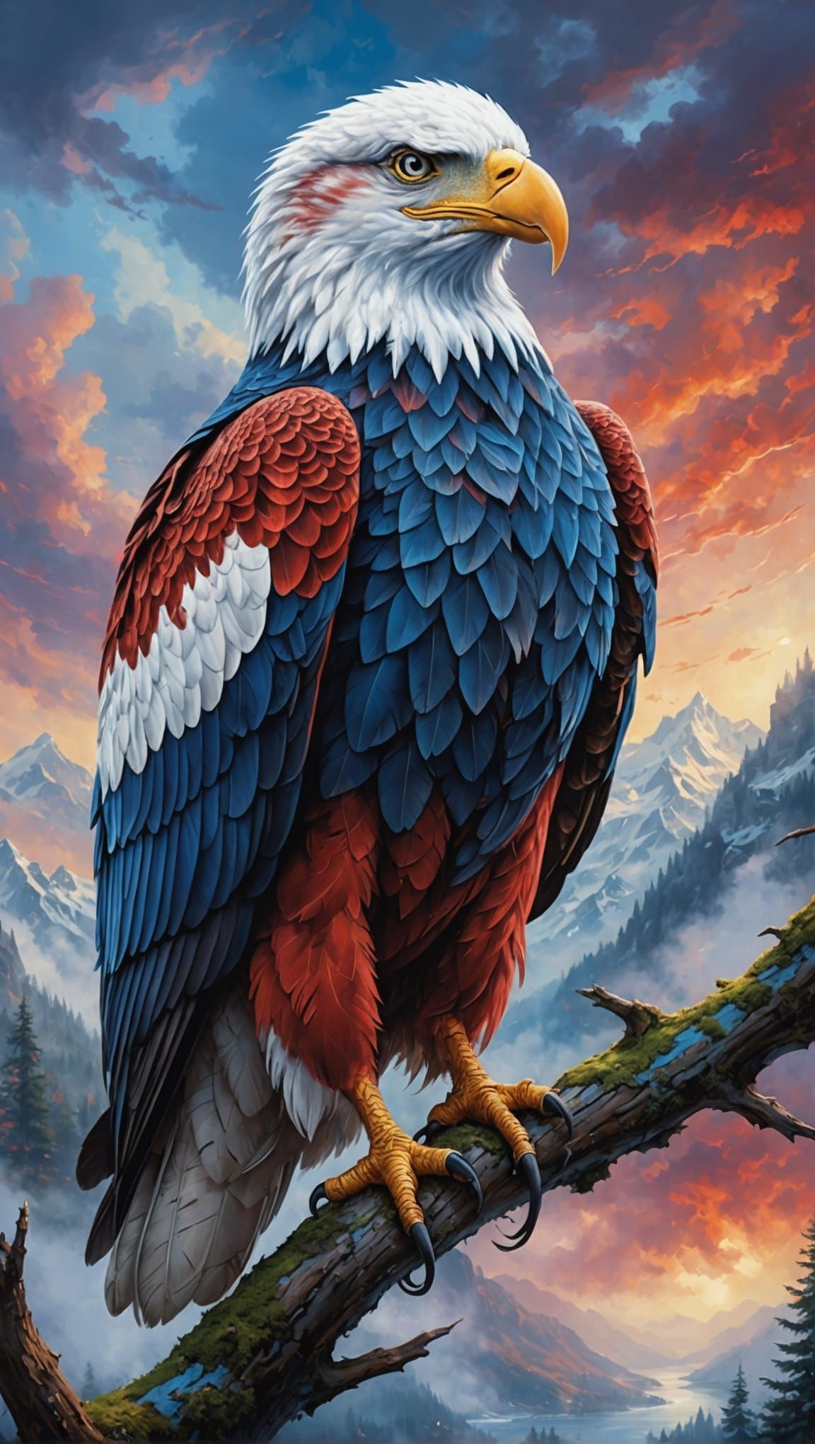 Patriotic Eagle in Polychromatic American Colors