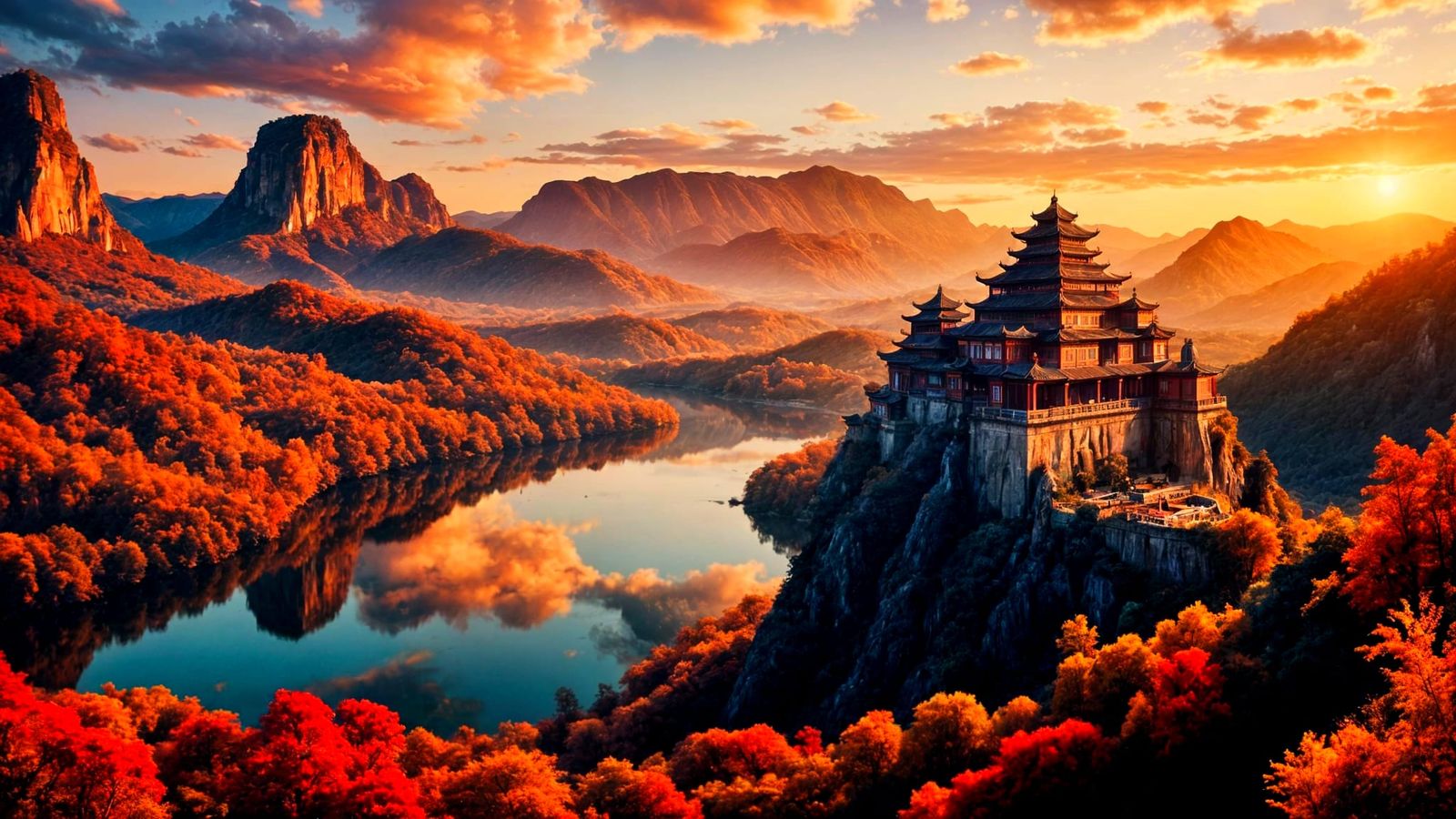 Majestic Chinese Palace at Sunset