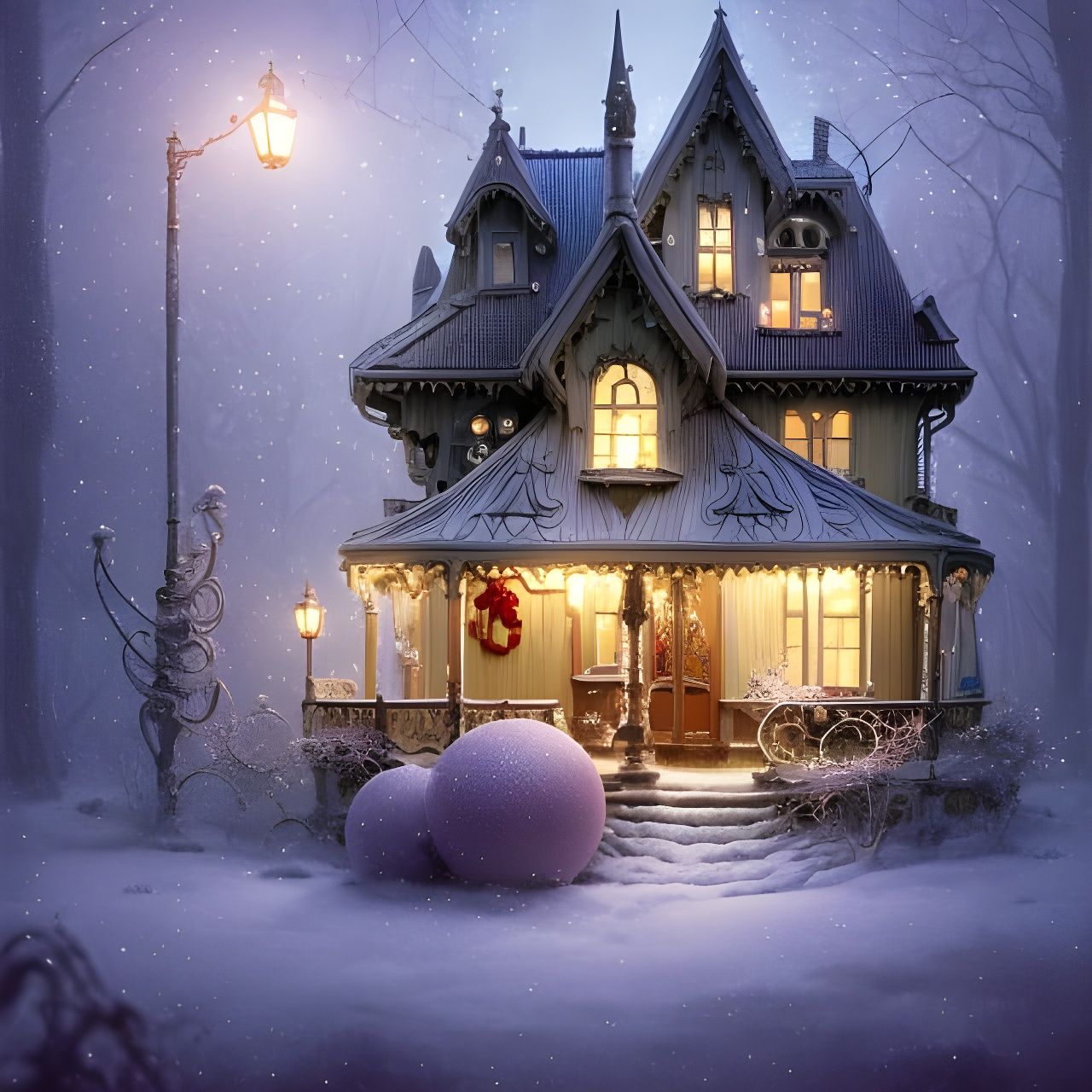 Art Nouveau Christmas Gingerbread House in Deep Color