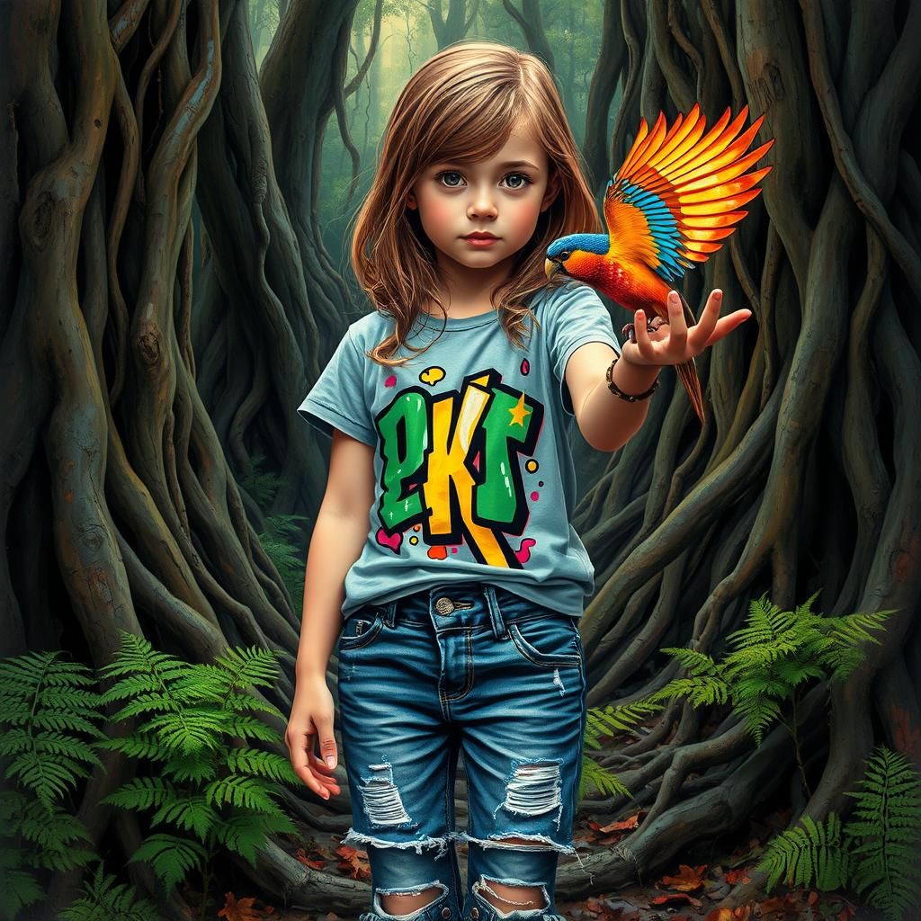 Girl with Bird: Hyperrealistic Street Art Fusion