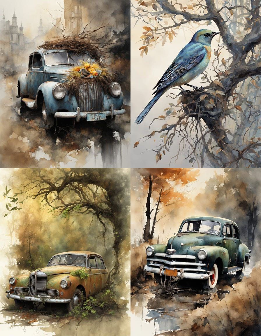 Rusted Car Sanctuary with Intricately Built Bird Nest