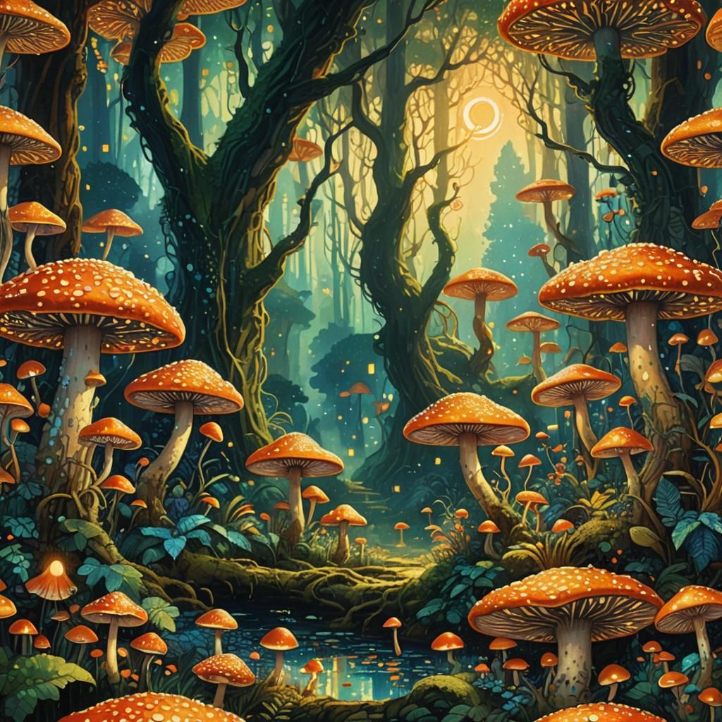 Mystical Forest in Pointillism Style