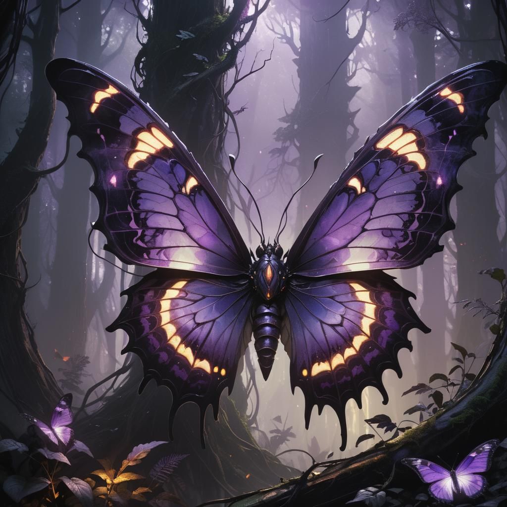 Poisonous Butterfly Emerges from Dark Fantasy Forest