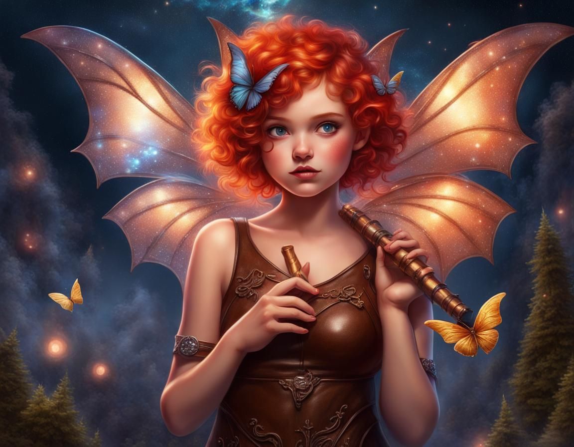 Cute Pixie with Panflute in Astral Illustration