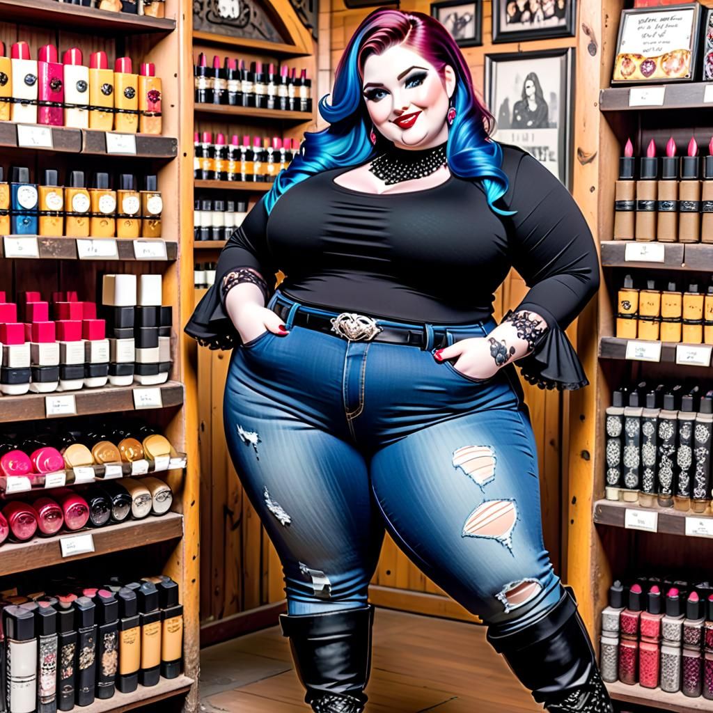 Curvy Goth Cowgirl Portrait with Elaborate Makeup