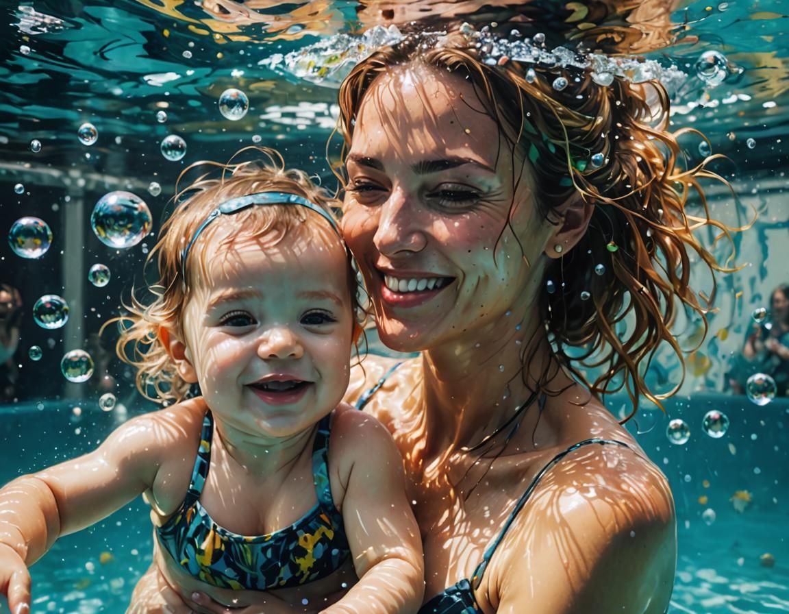 Mother and Baby's First Swim, Underwater