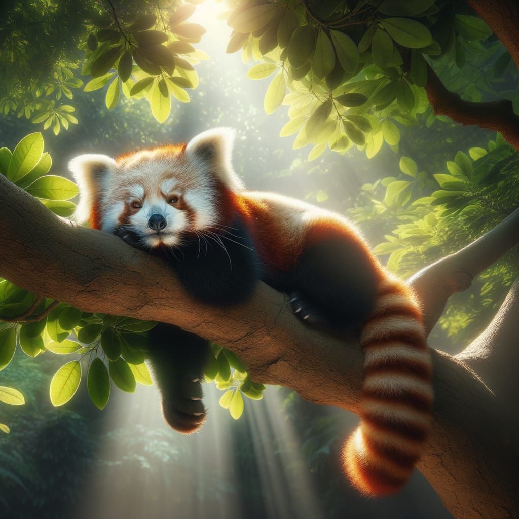 Red Panda Resting Peacefully in Sunlight