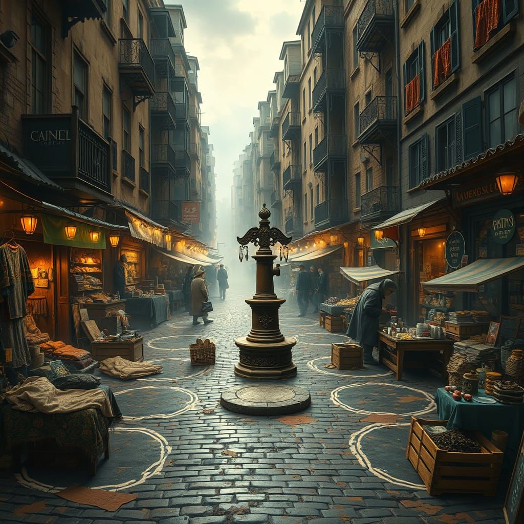 Fantasy City Slums Marketplace in Ethereal Style