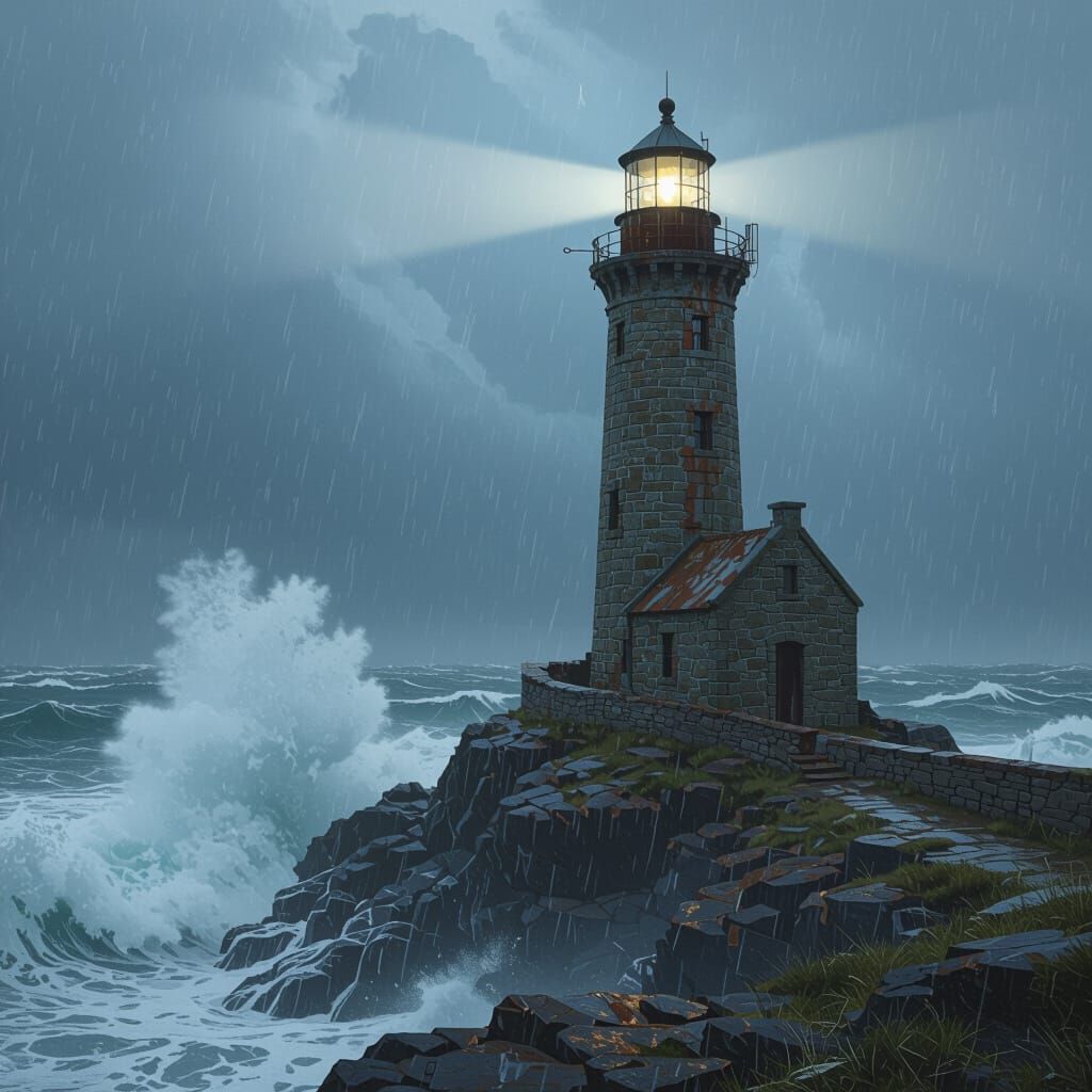 Lighthouse in Stormy Seas: Fantasy Concept Art