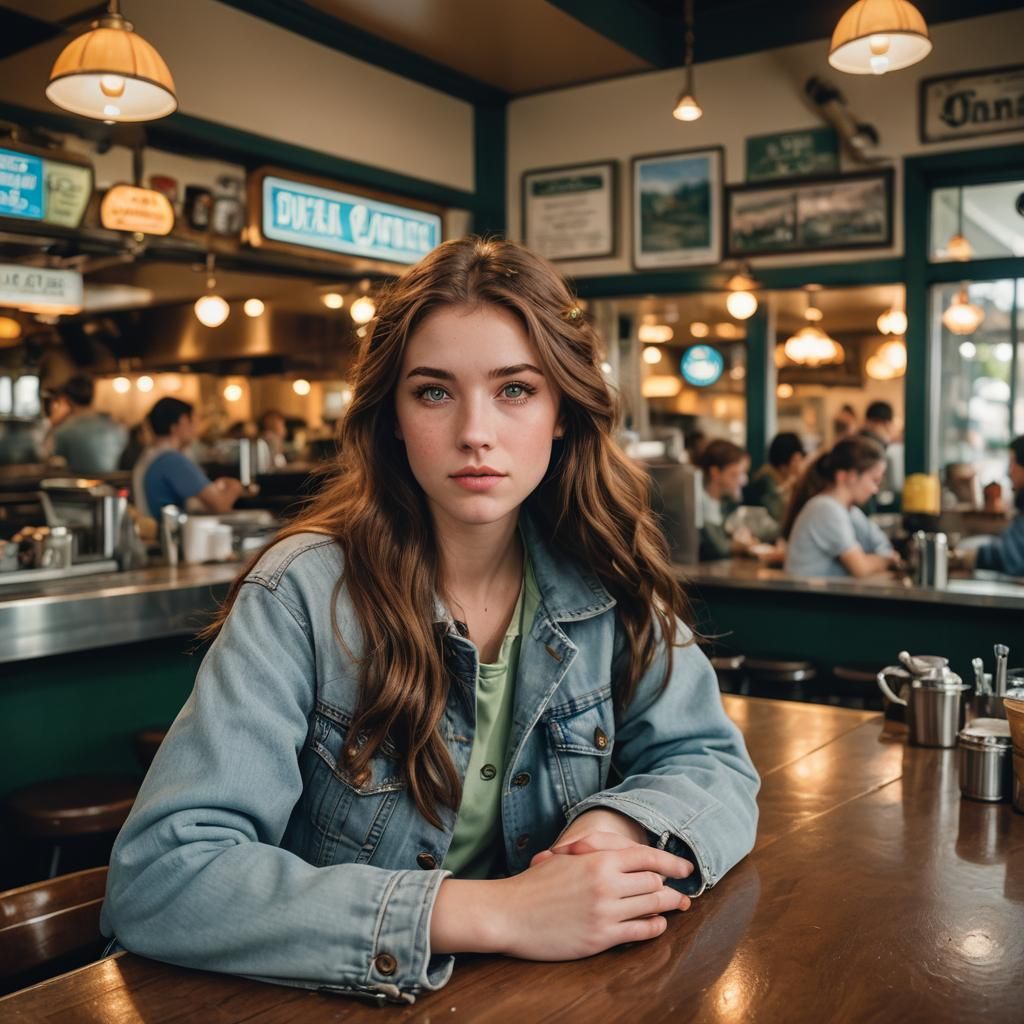 Whimsical Fantasy Portrait of Kealie at Diner