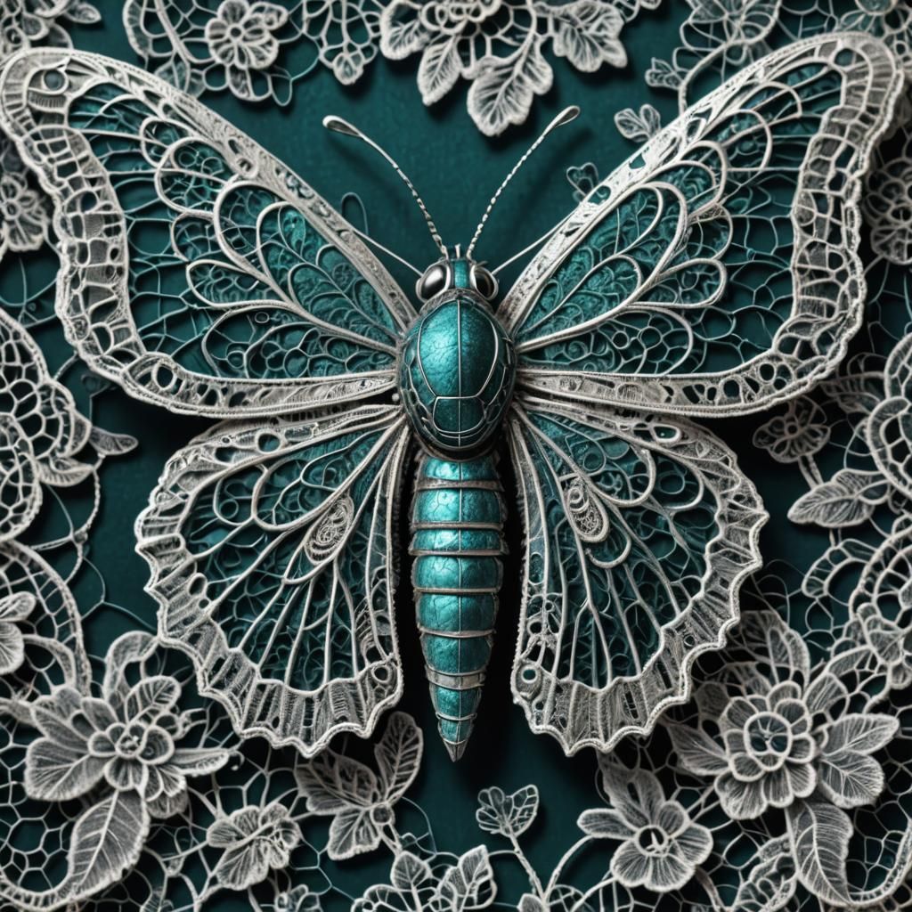 Lace Moth in Turquoise and Silver