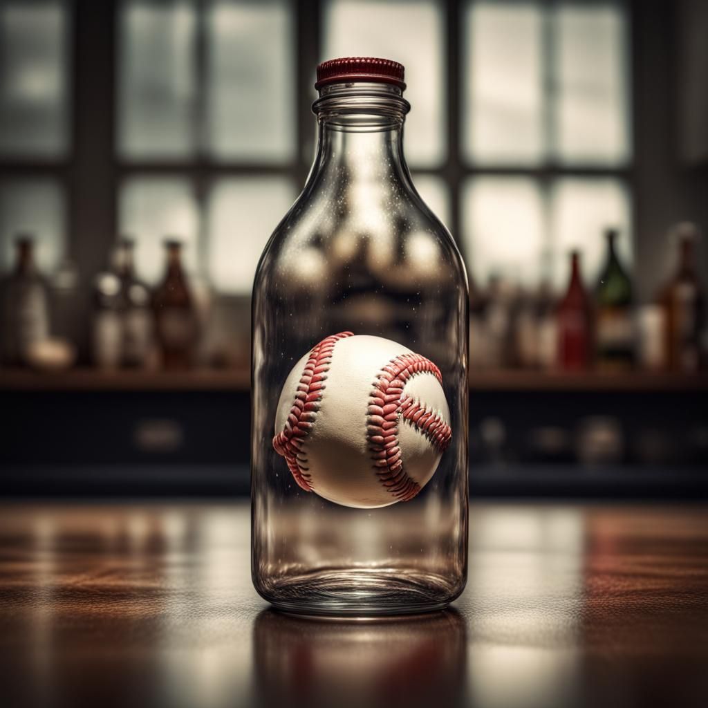 Baseball Inside Glass Bottle: Hyperrealistic 64MP Image