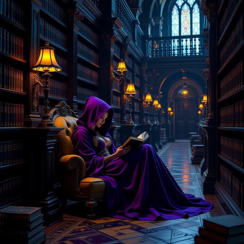 Victorian Library Corner in Dark Fantasy Style