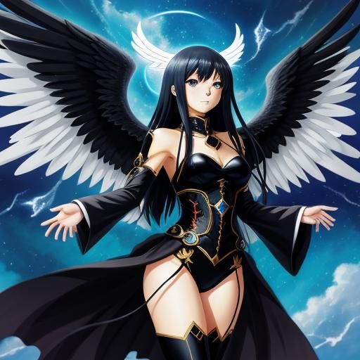 Black Angel Girl in Anime Key Visual Style