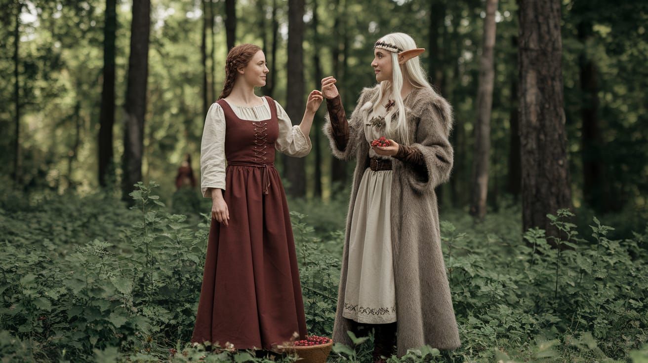 Medieval Woman Meets Elf in Forest