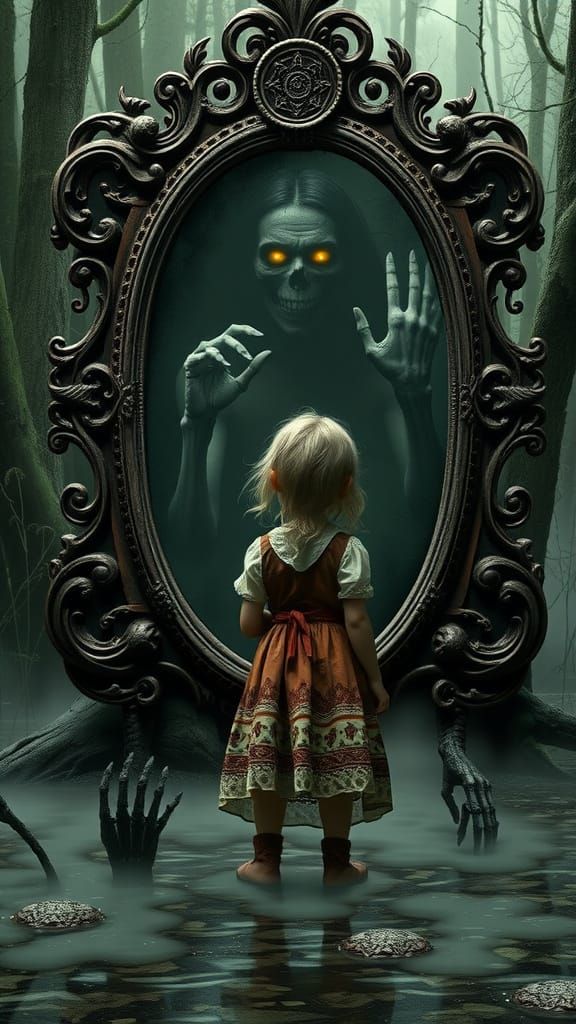 Terrified Girl and Twisted Reflection in Slavic Folklore Sty...