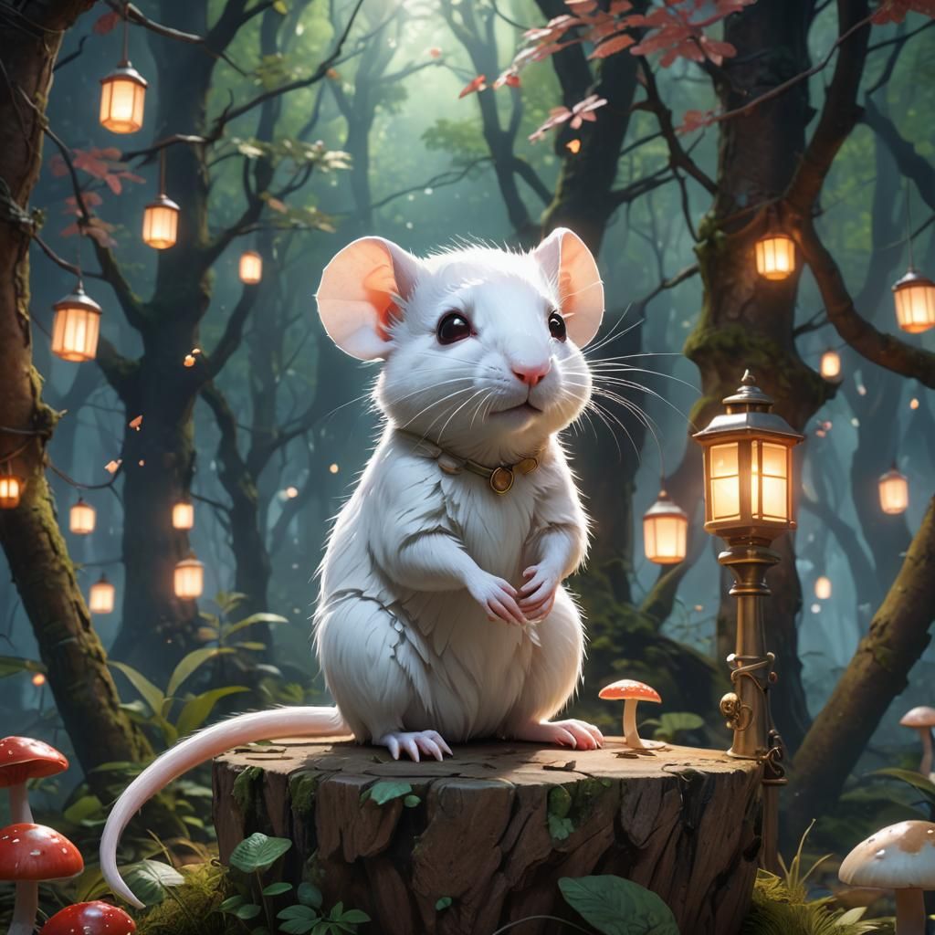 Adorable White Rat Portrait in 3D Anime Style