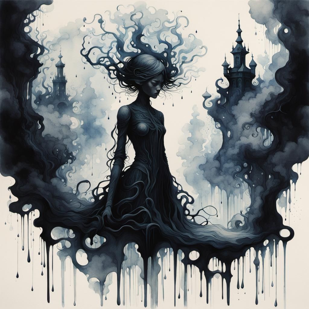 Ethereal Gothic Silhouette in Watercolor Style