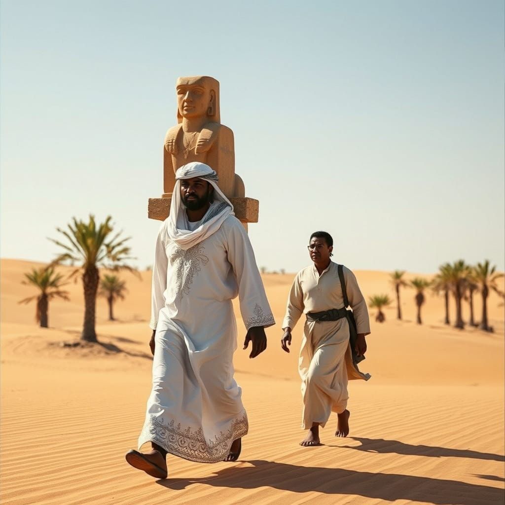 Majestic Arab Tribal Chief Carries Ancient Idol Through Dese...