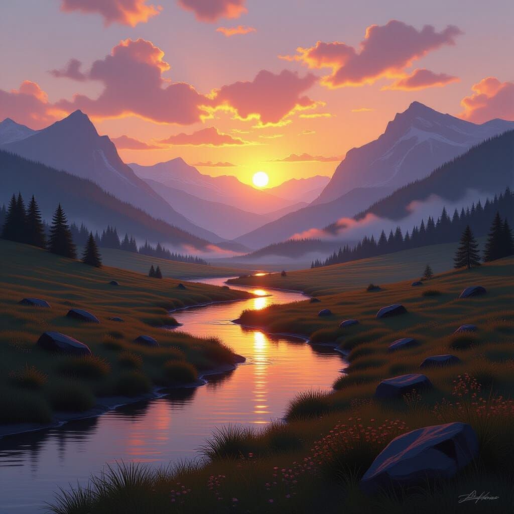 Serene Sunset Landscape Matte Painting