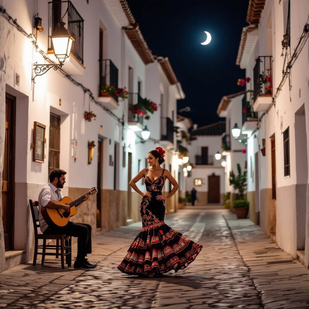 Flamenco Dancer in Old Andalusian Tavern at Night