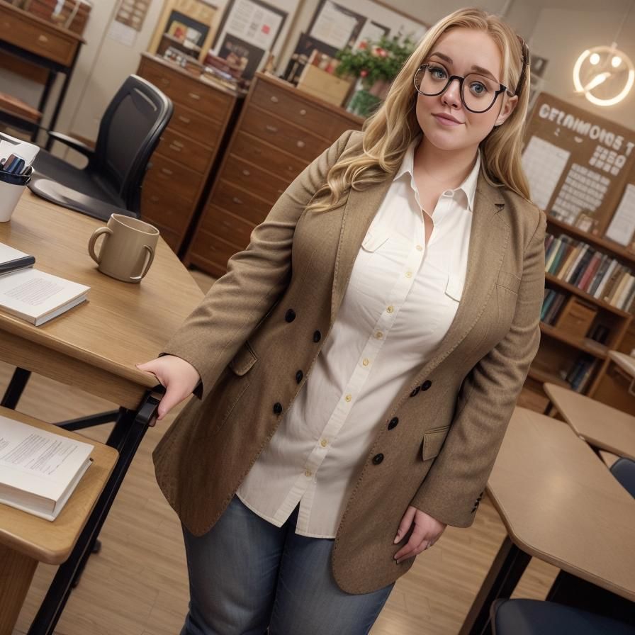 Plus-Size Woman in Classroom with Book