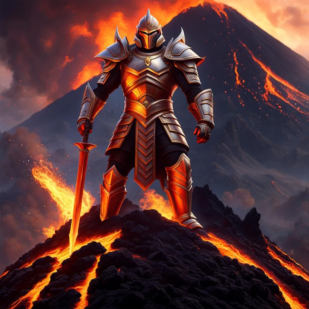 Lava Warrior on Volcano: A Fiery Medieval God