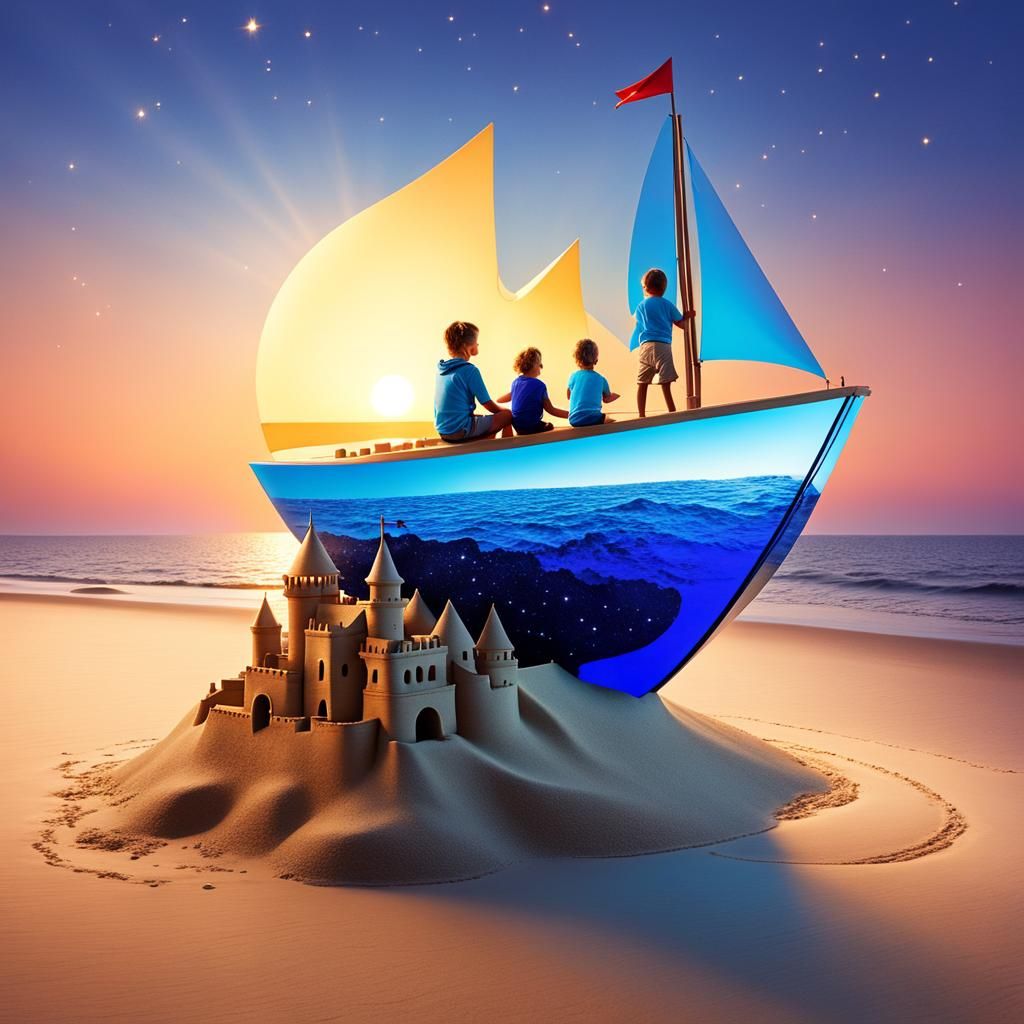 Futuristic Sailboat at Sunset in StΓ₯lenhag Style