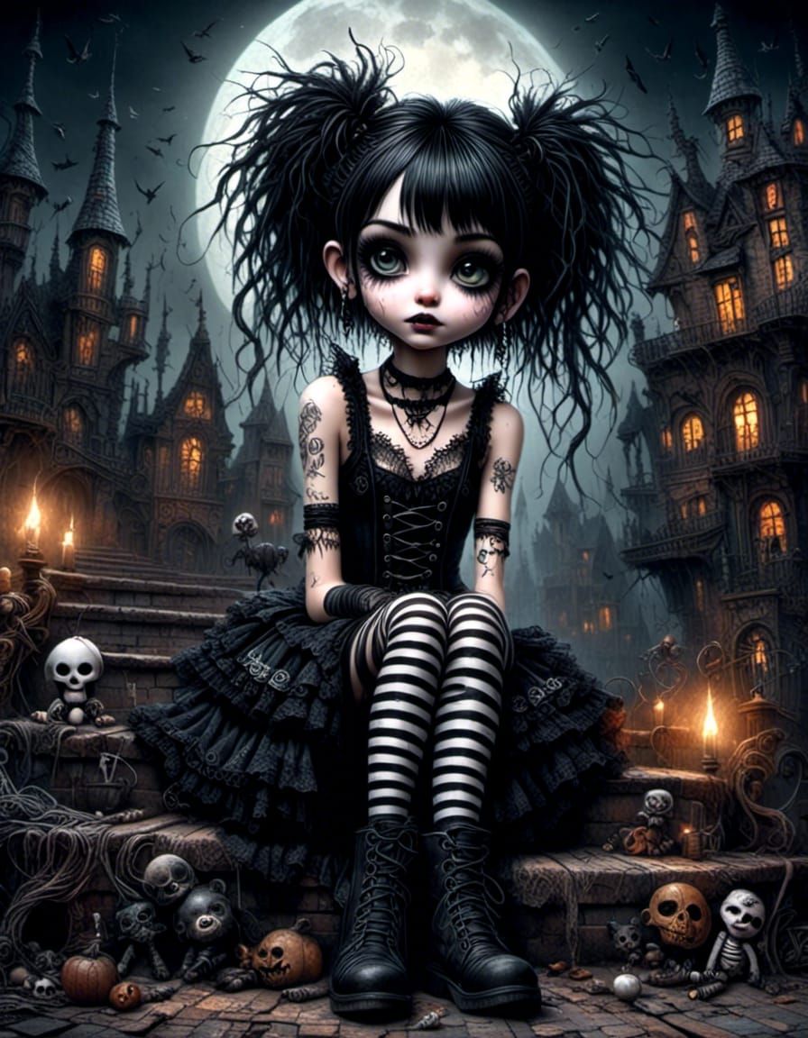 Mischievous Wednesday Addams in Gothic Style