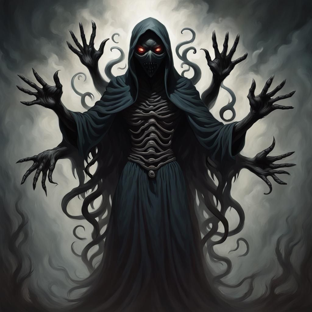 Sinister Black Shadow Wisp with Faceless Mask