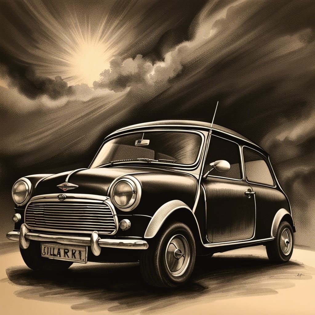 Mini Minor in Stormy Night: Charcoal Drawing