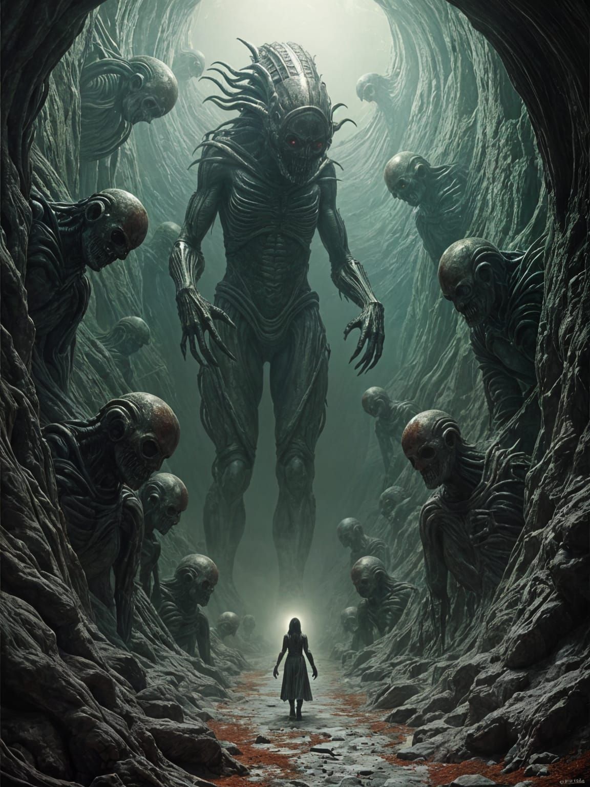 Surreal Hellscape in Dark Cyberpunk Style