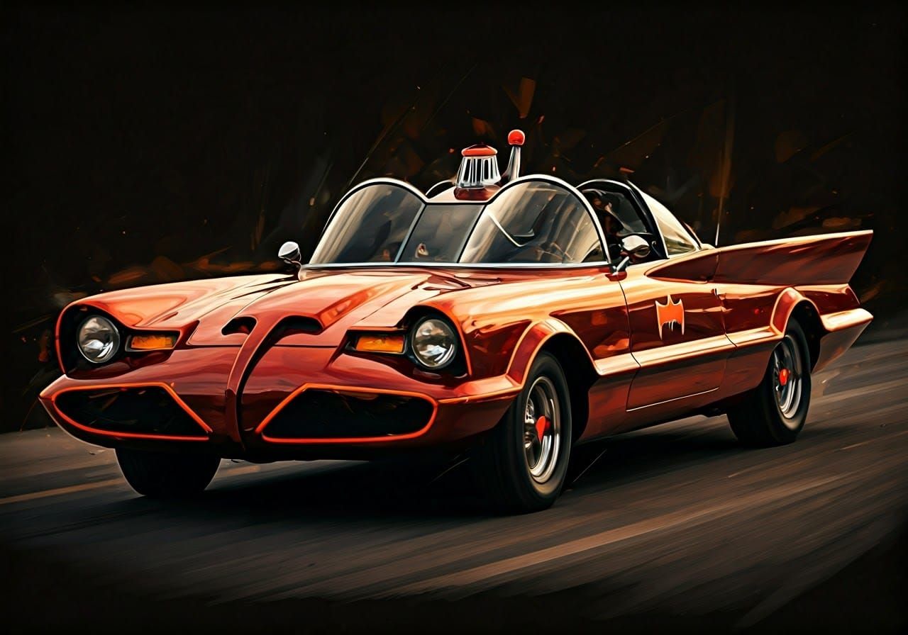 Expressive Batmobile in Vibrant Orange on Black