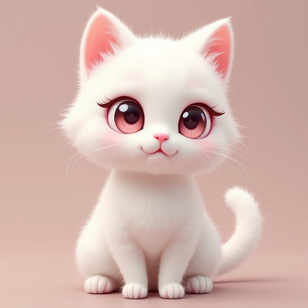 Charming White Cat with Pink Eyes, Anime-Inspired