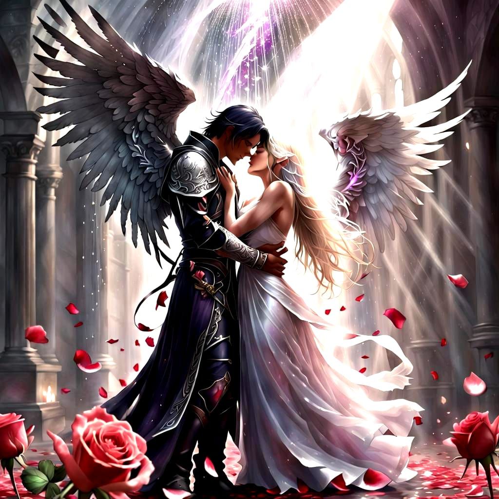 Eternal Embrace: Dark Mage and Fallen Angel