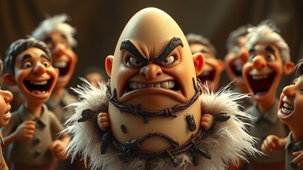 Angry Egg Person Covered in Tar and Feathers