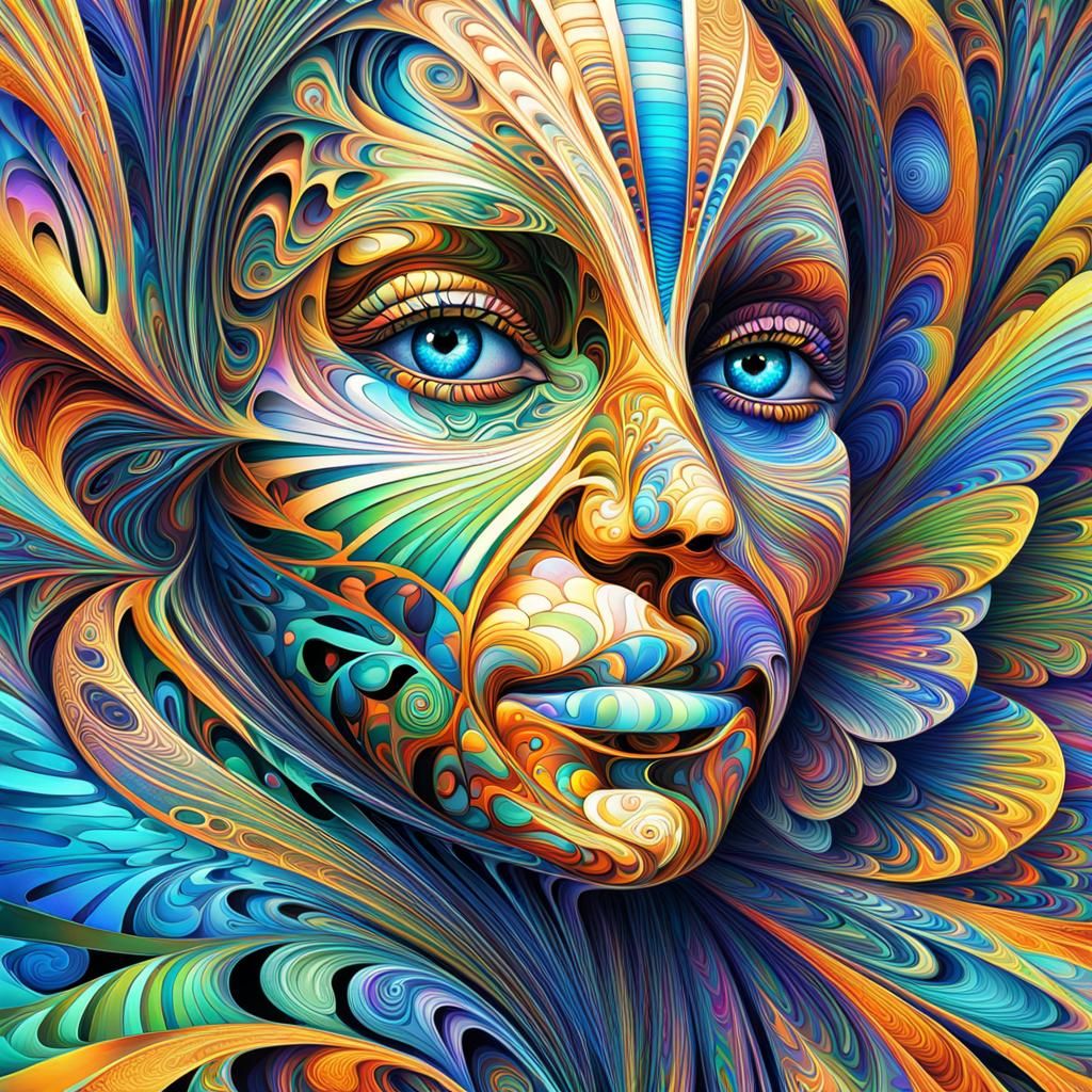 Psychedelic Fractal Face Portrait in Algorithmic Art