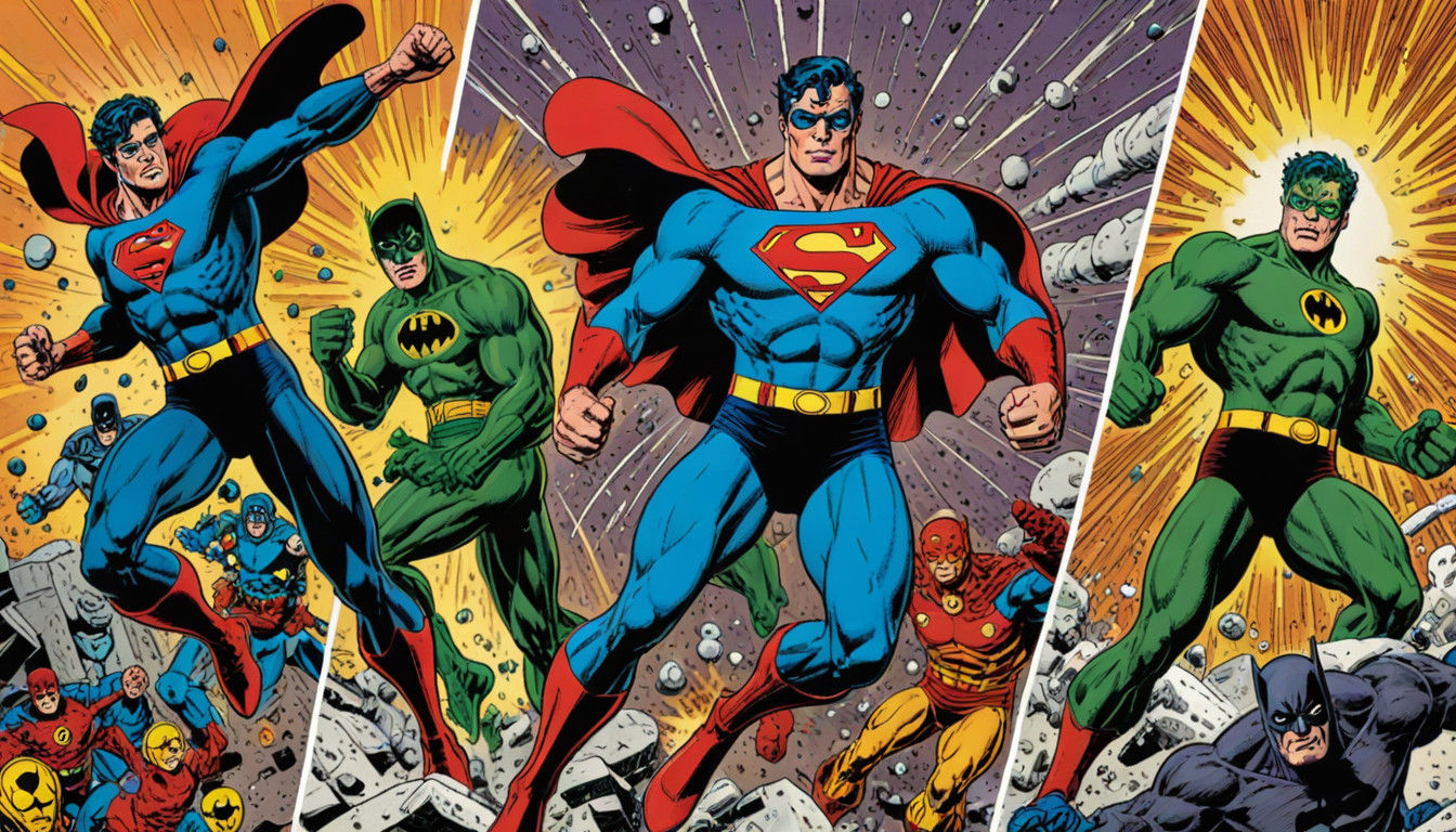 Vibrant Retro Superhero Battle Comic Book Art