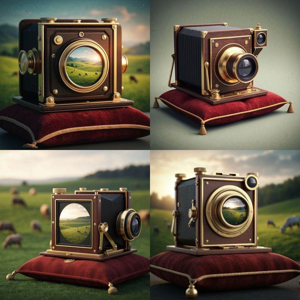 Antique Camera Reflecting Pastoral Scene in Impressionist St...